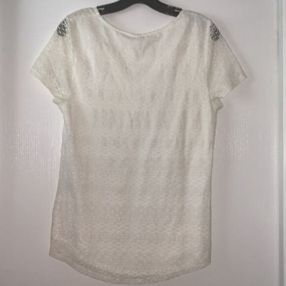 Leo & Nicole Womens Off-White Lace Short Sleeve Top Size Small - Picture 10 of 11